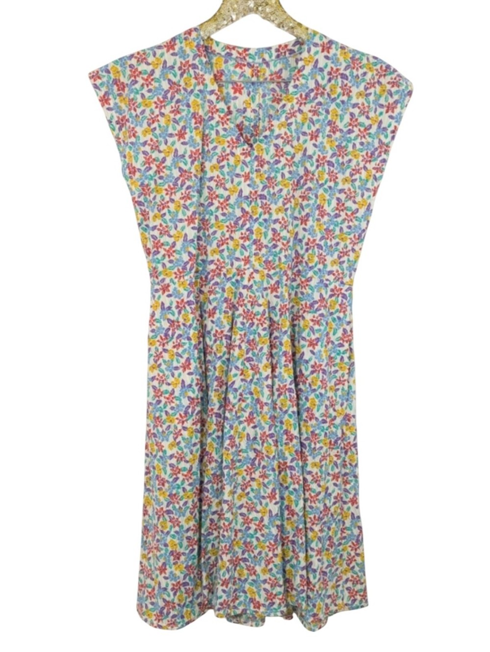 Vintage 80s No Tag Women's Multicolor Floral Stripe Midi Dress Cottagecore